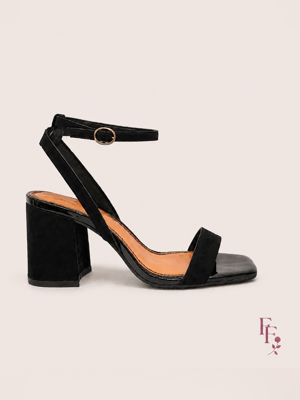 ASOS DESIGN Black Block Heel Ankle Strap Sandals Women’s US 6 EU 37 Square Toe